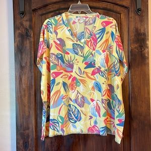 NWT JODIFL blouse.  Cute tropical print with fringe hem.